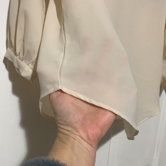 Ann Taylor beige and black sheer blouse with 3/4 length sleeves - Picture 4 of 8